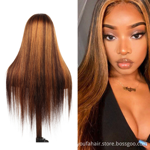 Wholesale 100% Real Brazilian Human Hair Highlight Wig Ombre Color Full HD Swiss Lace Cuticle Aligned Virgin Pinao Hair Wig